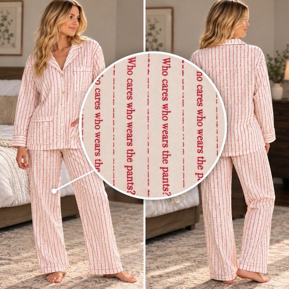 Vintage Virginia Slims V-Wear Pajama Set L Who Cares Who Wears the Pants 2pc